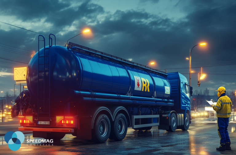 Ciężarówka transportująca materiały niebezpieczne na terenie Wrocławia.