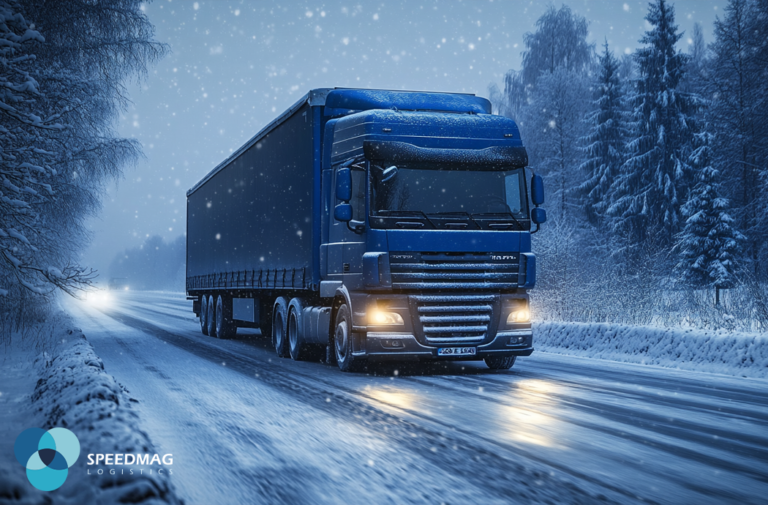 transport zimowy Wrocław, bezpieczne dostawy zimą, ciężarówki w zimowych warunkach